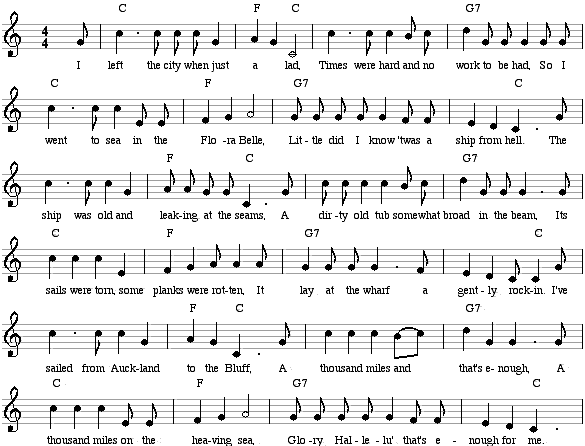 music score of Auckland to the Bluff