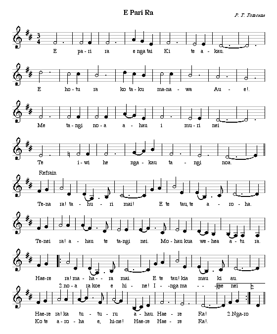 Musical  notation and chords for E Pari Ra. Size = 7K