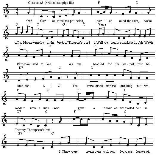 Musical  notation and chords for Thompson's Bus. Size = 11K